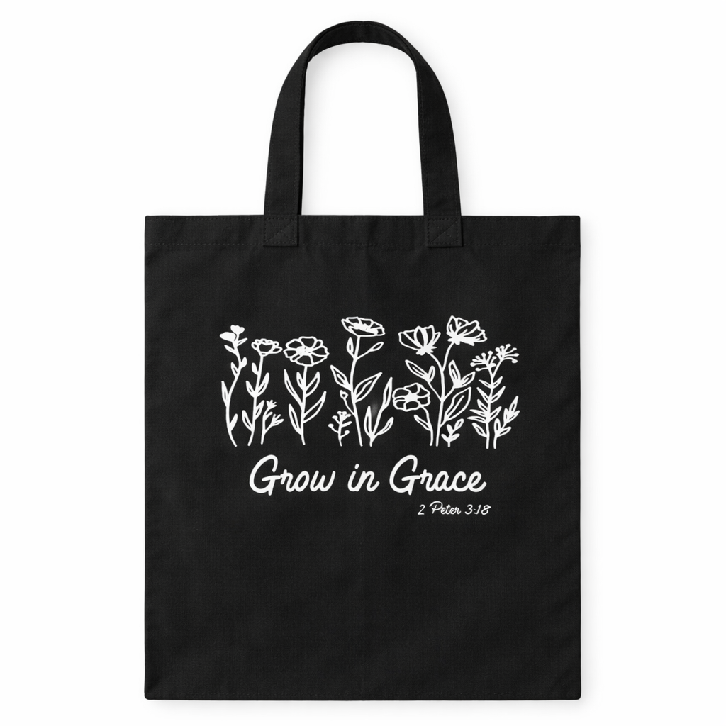Grow in Grace Black Tote Bag